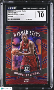 2023-24 Donruss Optic Shaquille O'Neal Purple Winner Stays #17 CGC 10 Miami Heat