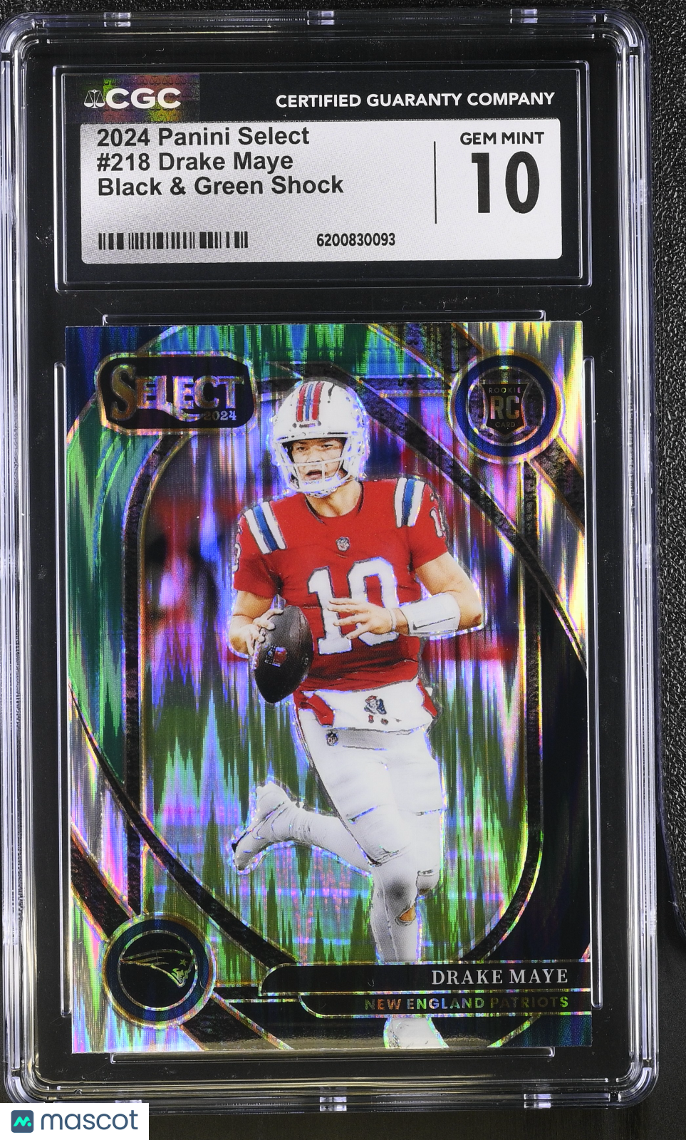 2024 Panini Select Drake Maye Black & Green Shock Rookie #218 CGC 10 Patriots