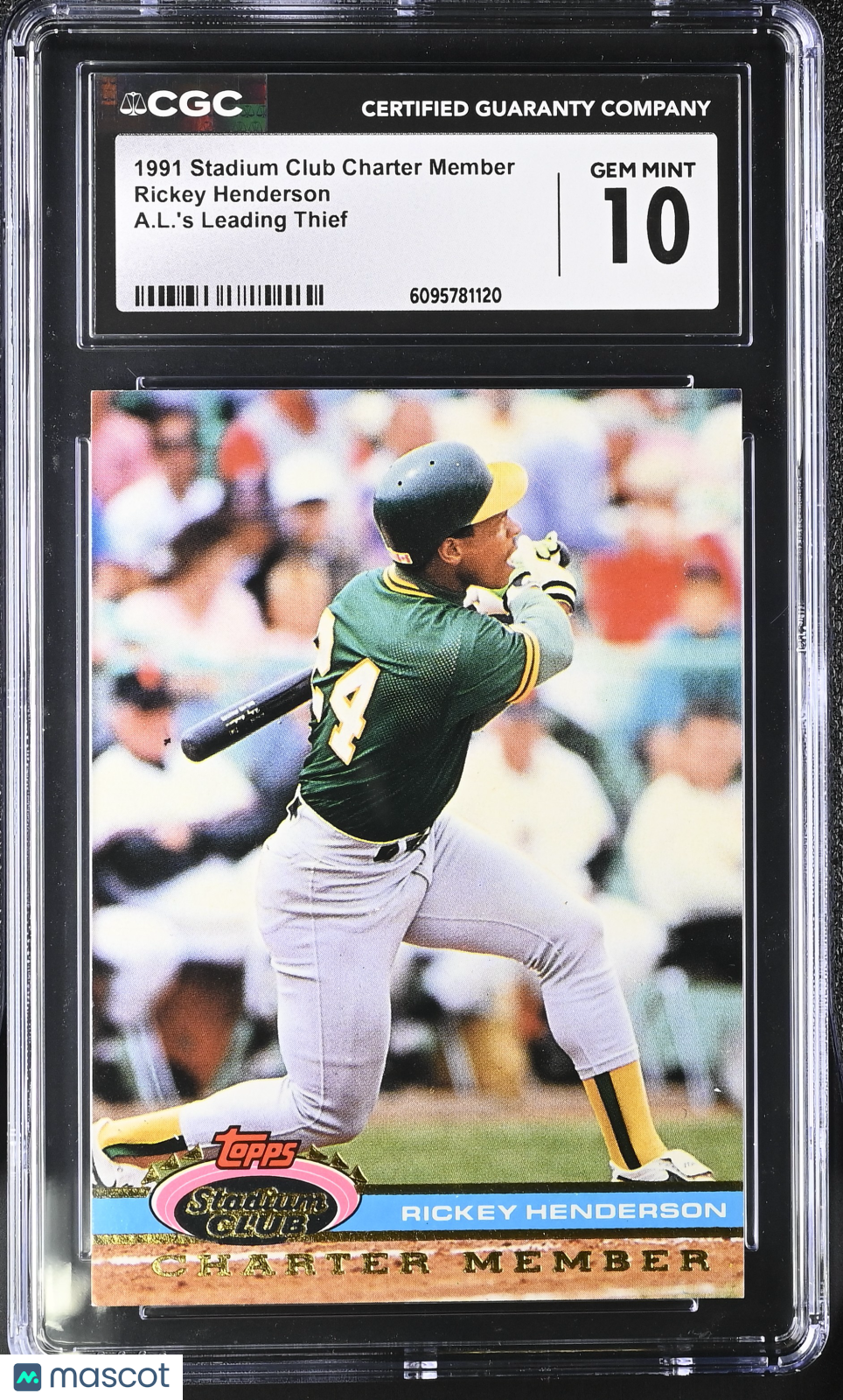 1991 Stadium Club Charter Member Rickey Henderson CGC 10 Oakland Athletics