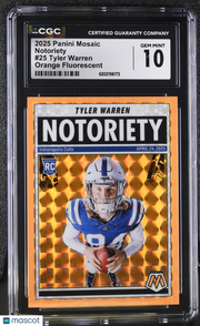 2025 Mosaic Tyler Warren Orange Fluorescent Rookie Notoriety #25 CGC 10 Colts