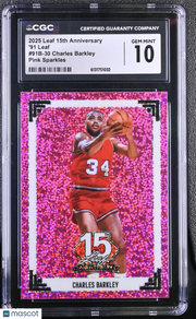 2025 Leaf 15th Anniversary Charles Barkley Pink Sparkles /8 #91B-30 CGC 10 76ers