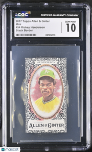 2017 Topps Allen & Ginter Rickey Henderson Black Border Mini 54 CGC 10 Athletics