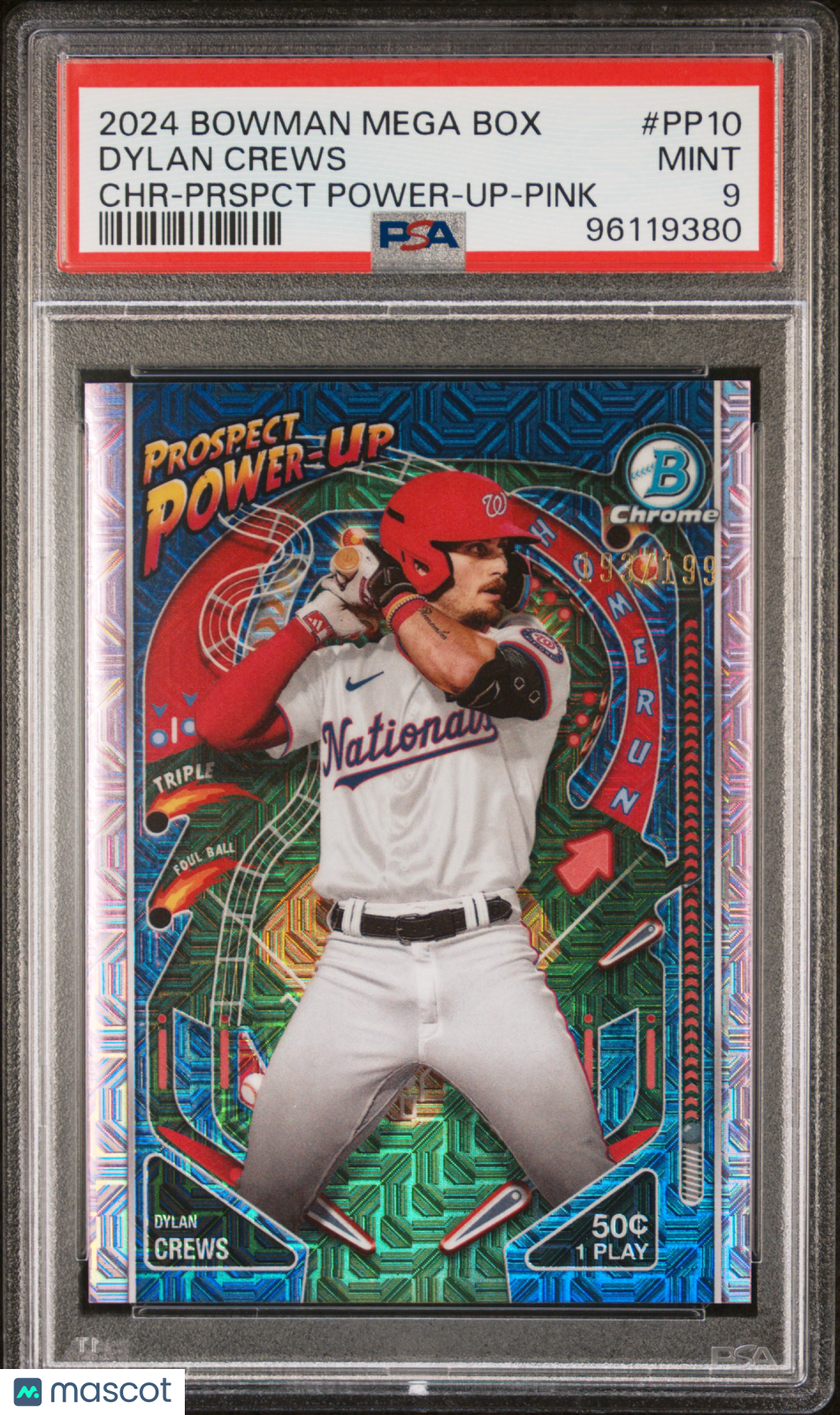 2024 Bowman Mega Box Chrome Power-Up Dylan Crews Pink /199 Rookie #PP10 PSA 9