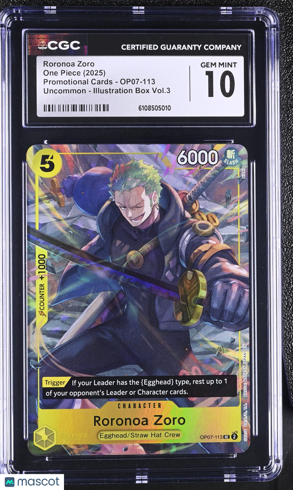 One Piece Promotional Cards Roronoa Zoro Illustration Box Vol.3 CGC 10 #OP07-113