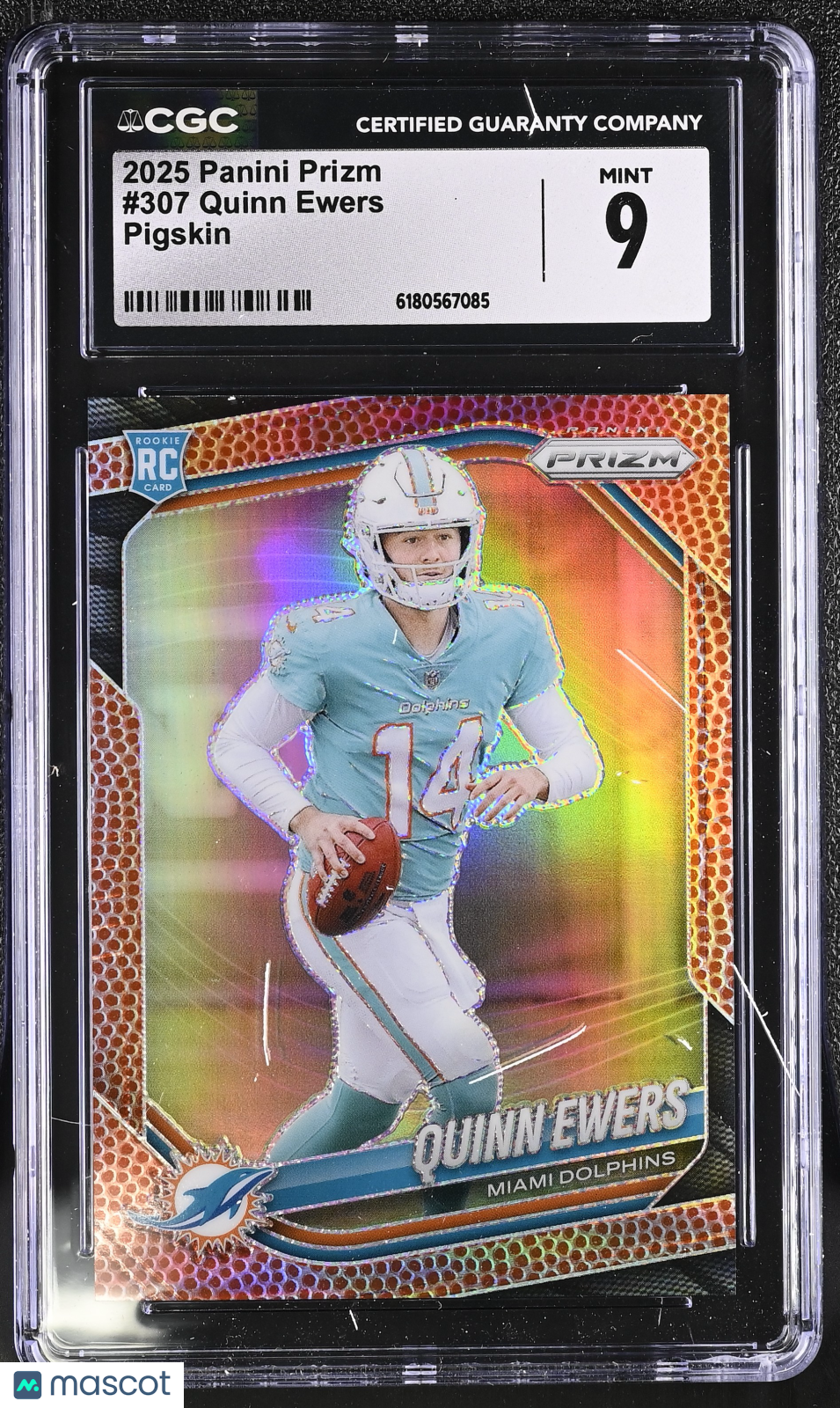2025 Panini Prizm Quinn Ewers Pigskin /180 Rookie #307 CGC 9 Miami Dolphins