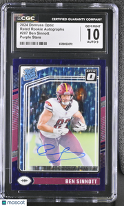 2024 Donruss Optic Ben Sinnott Purple Stars Rated Rookie Autographs #207 CGC 10