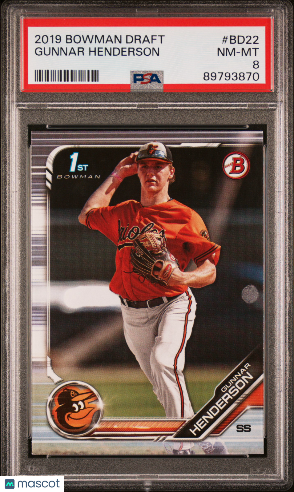 2019 Bowman Draft Gunnar Henderson Rookie #BD22 PSA 8 Baltimore Orioles