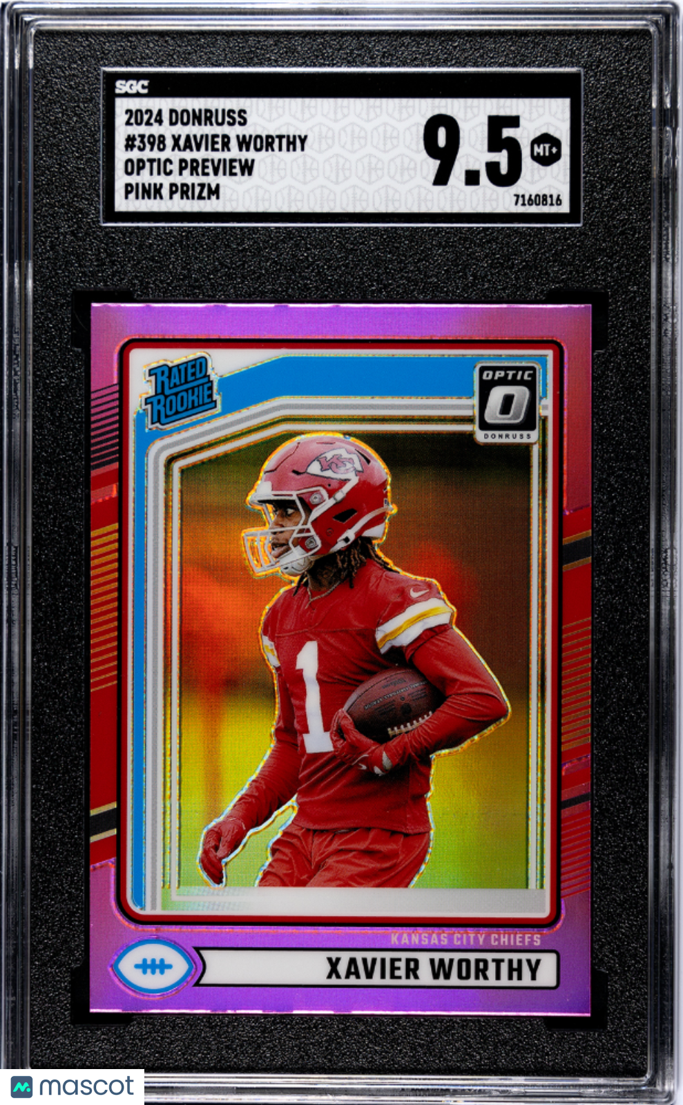 2024 Donruss Xavier Worthy Optic Preview Pink Prizm Rookie #398 SGC 9.5 Chiefs