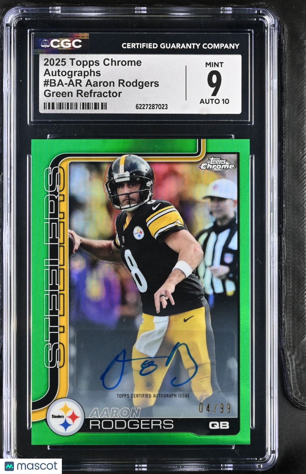 2025 Topps Chrome Aaron Rodgers Green Refractor /99 Auto #BA-AR CGC 9 Steelers