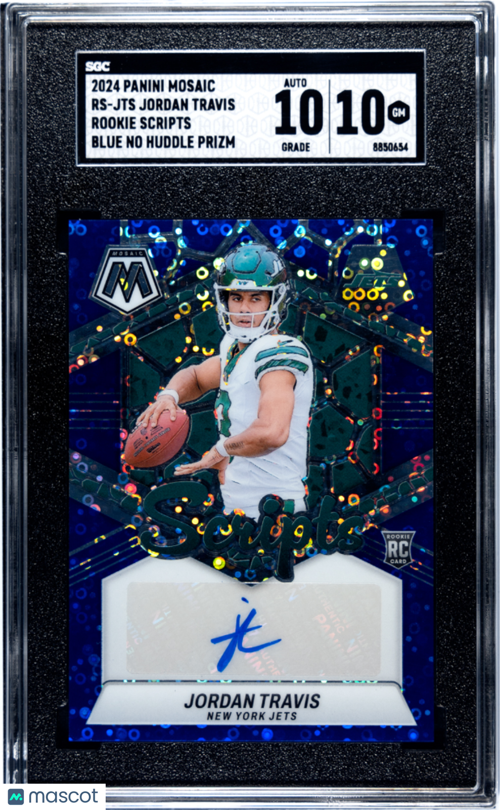2024 Mosaic Jordan Travis Rookie Scripts Blue No Huddle #RS-JTS SGC 10 Jets
