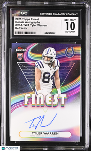 2025 Topps Finest Tyler Warren Refractor Rookie Auto #RFA-TWA CGC 10 Buccaneers