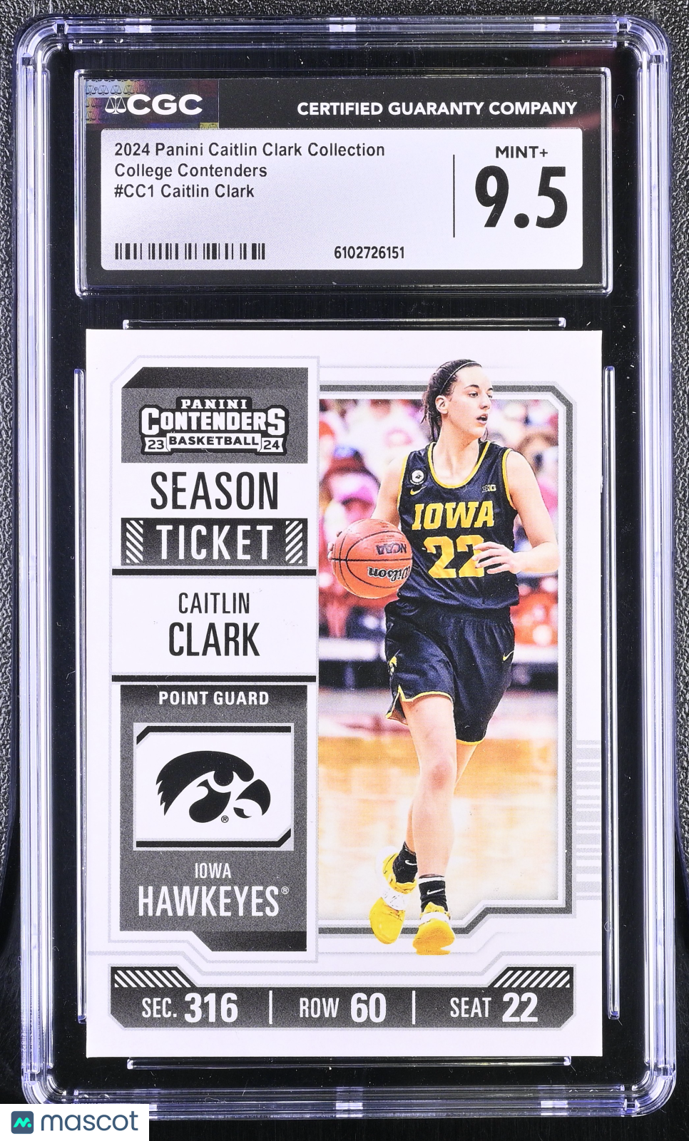 2024 Panini Caitlin Clark Coll. Rookie College Contenders #CC1 CGC 9.5 Iowa