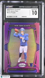 2025 Panini Certified Jaxson Dart Mirror Purple /299 Rookie #150 CGC 10 Giants
