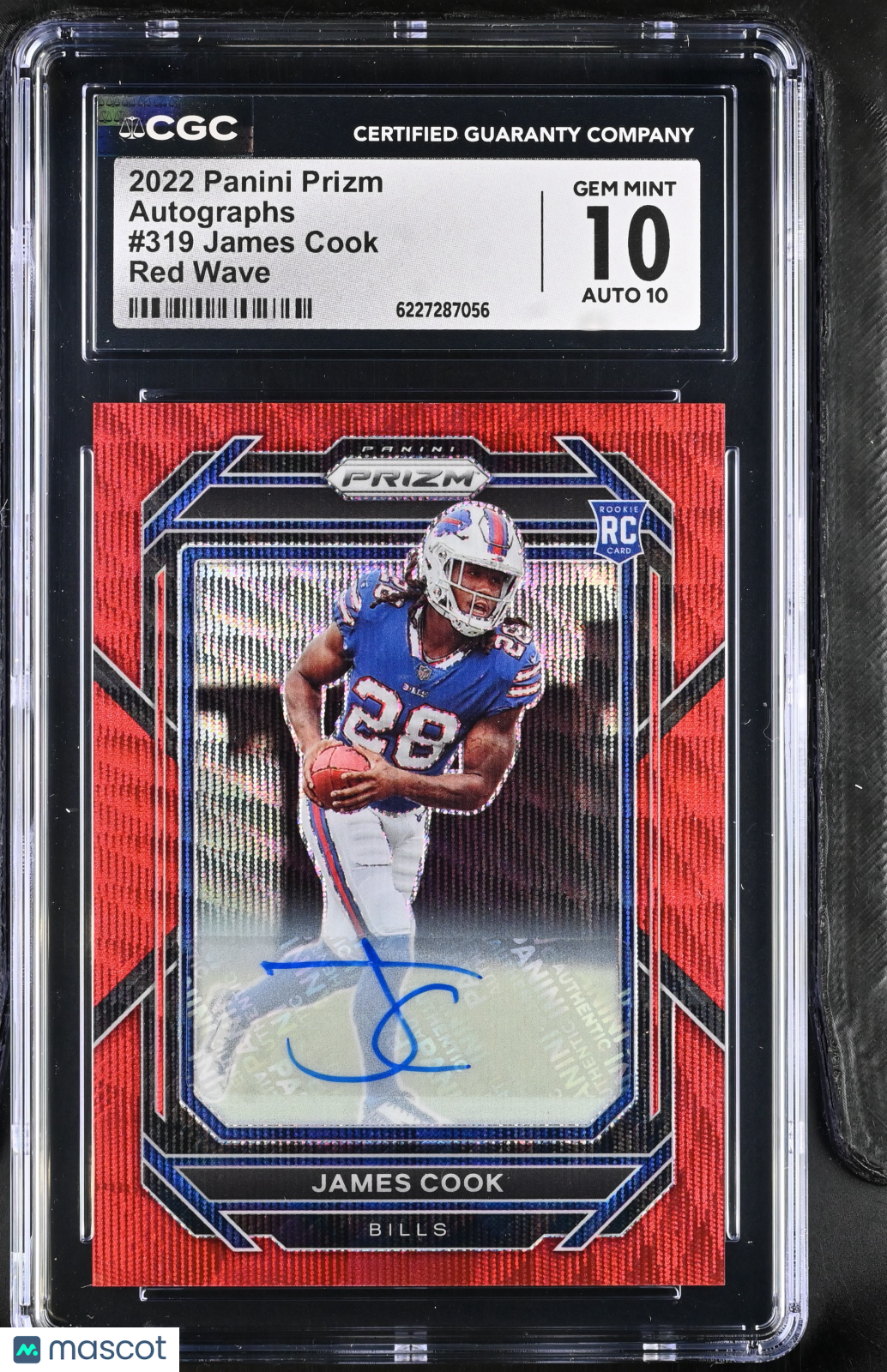 2022 Panini Prizm James Cook Red Wave /149 Rookie Auto #319 CGC 10 Bills