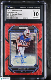 2022 Panini Prizm James Cook Red Wave /149 Rookie Auto #319 CGC 10 Bills