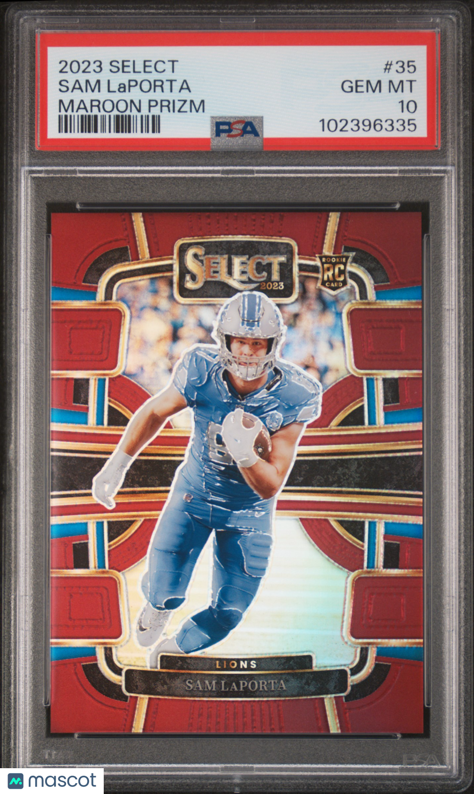 2023 Panini Select Sam Laporta Maroon Prizm /149 Rookie #35 PSA 10 Detroit Lions