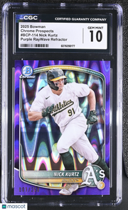 2025 Bowman Nick Kurtz Purple RayWave Refractor /250 Chrome #BCP-114 CGC 10