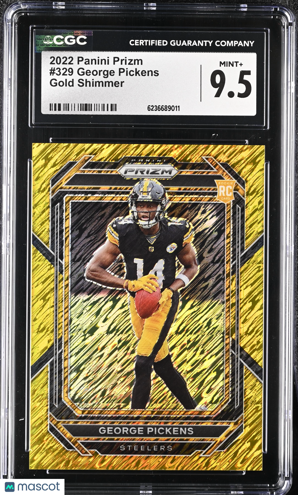 2022 Panini Prizm George Pickens Gold Shimmer /10 Rookie #329 CGC 9.5 Steelers