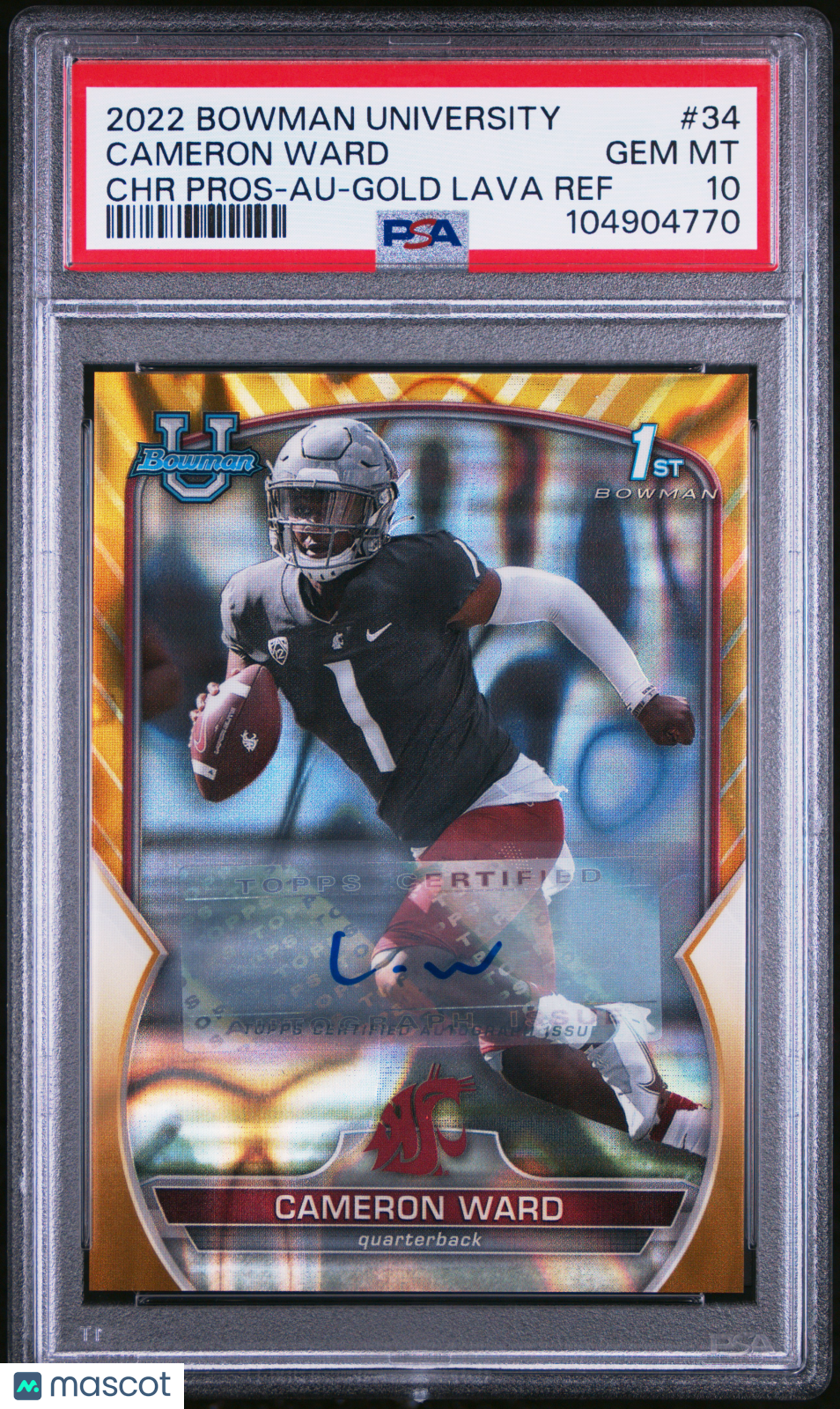 2022 Bowman University Chrome Cameron Ward Auto autograph Gold Lava /50 PSA 10