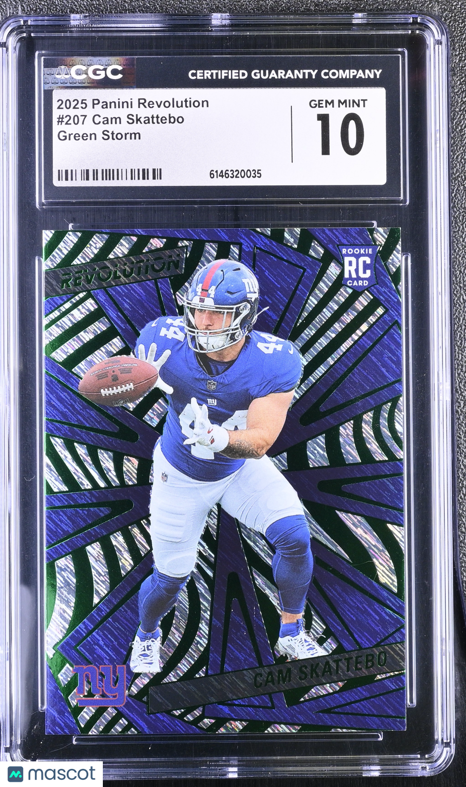 2025 Panini Revolution Cam Skattebo Green Storm /699 Rookie #207 CGC 10 Giants