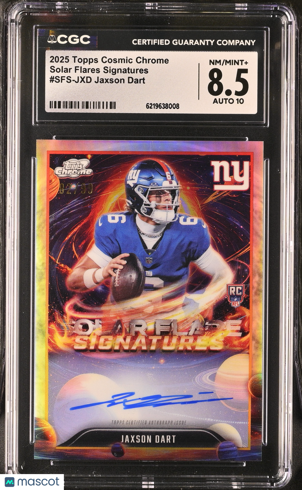 2025 Topps Cosmic Chrome Jaxson Dart /99 Rookie Solar Flare Auto CGC 8.5 Giants