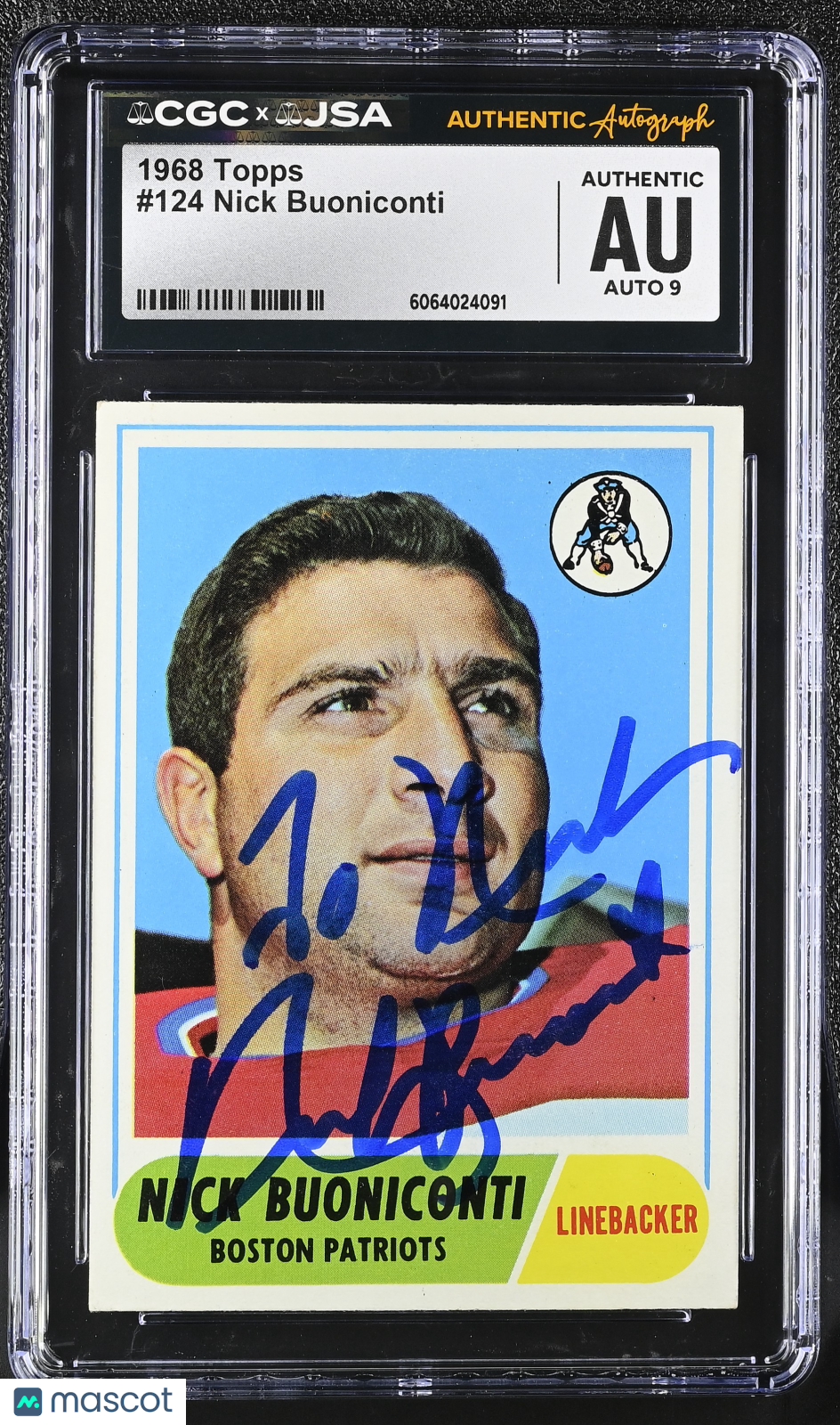 1968 Topps Nick Buoniconti Auto Autograph #124 CGC Authentic JSA Boston Patriots