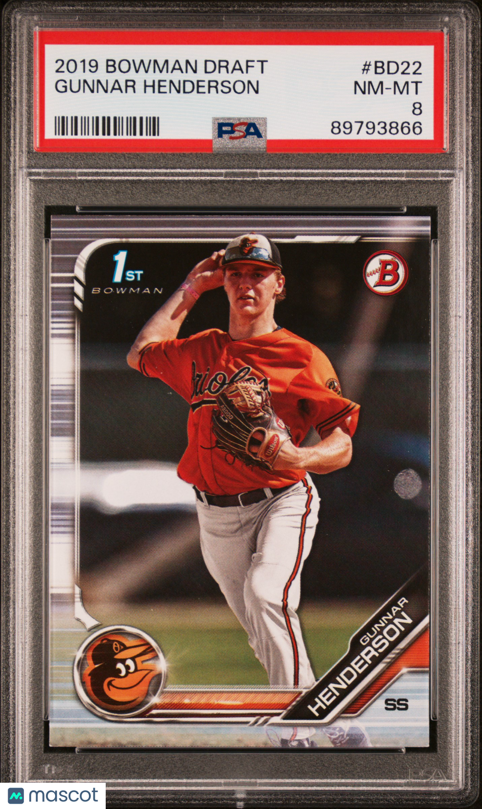 2019 Bowman Draft Gunnar Henderson Rookie #BD22 PSA 8 Baltimore Orioles