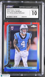 2025 Topps Chrome Tetairoa McMillan Red White & Blue Rookie #326 CGC 10 Panthers