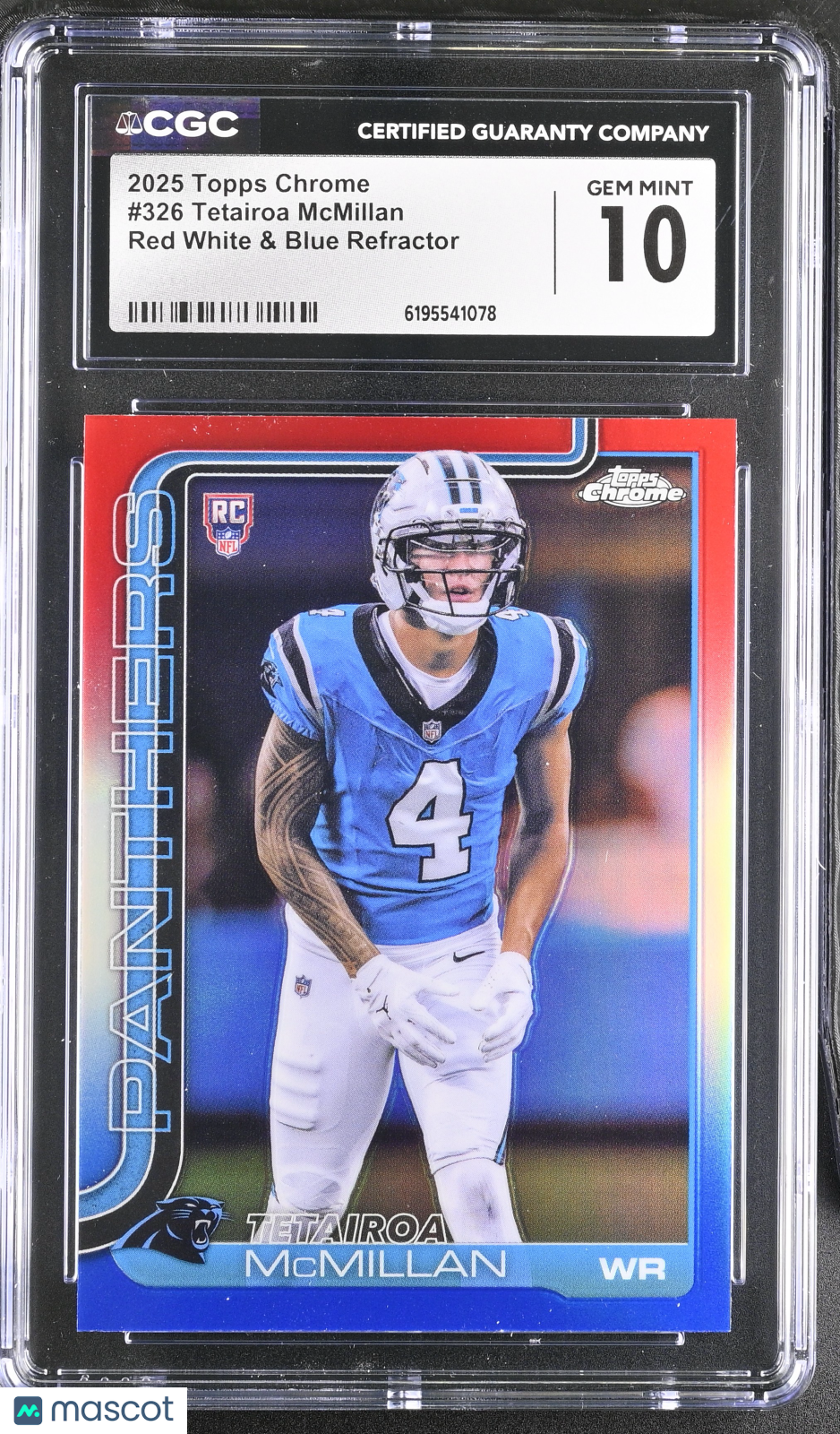 2025 Topps Chrome Tetairoa McMillan Red White & Blue Rookie #326 CGC 10 Panthers