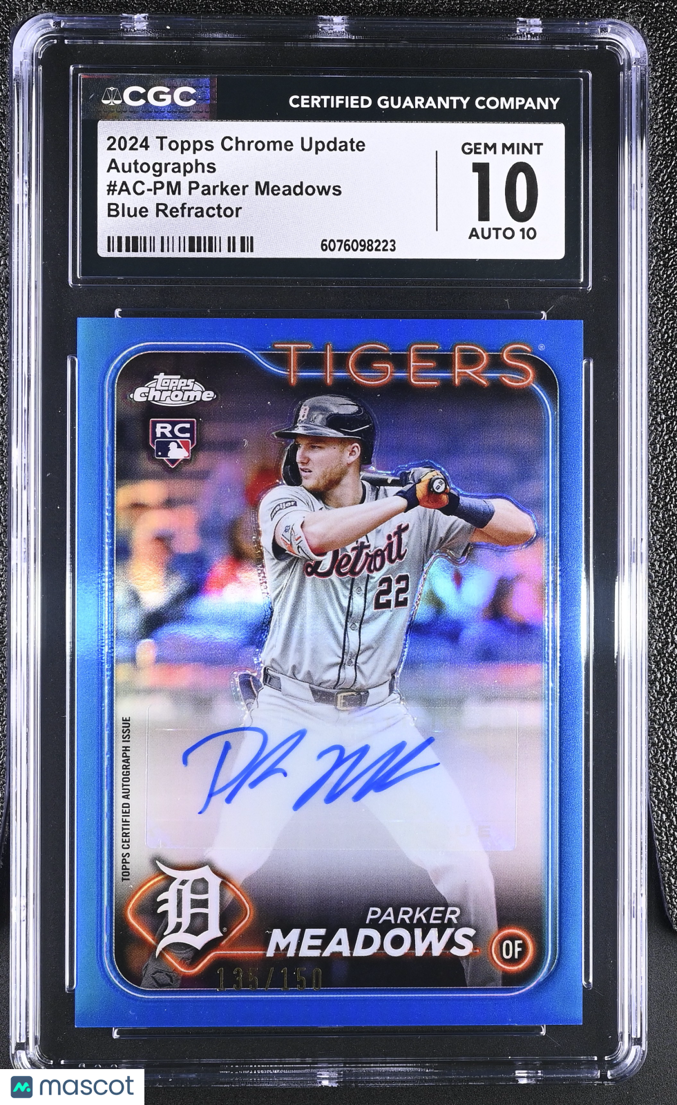 2024 Topps Chrome Update Parker Meadows Blue /150 Rookie Auto #AC-PM CGC 10