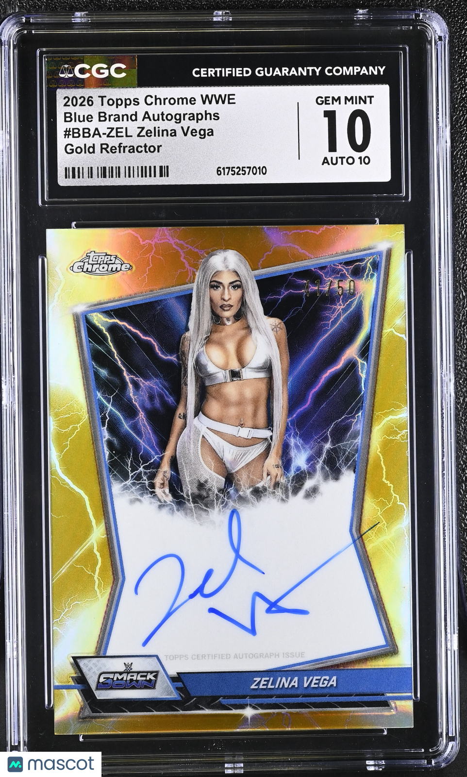 2026 Topps Chrome WWE Zelina Vega Gold Refractor Blue Brand Auto#BBA-ZEL CGC 10