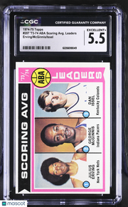 1974-75 Topps '73-74 ABA Scoring Avg. Leaders Erving/McGinnis/Issel #207 CGC 5.5