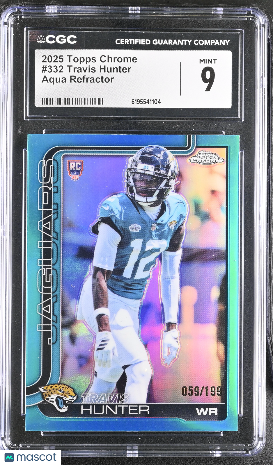 2025 Topps Chrome Travis Hunter Aqua Refractor /199 Rookie #332 CGC 9 Jaguars