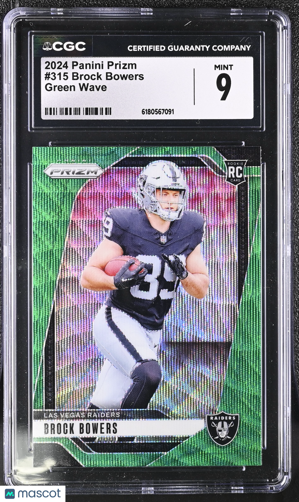 2024 Panini Prizm Brock Bowers Green Wave Rookie #315 CGC 9 Las Vegas Raiders