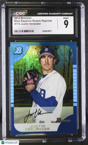 2013 Bowman Justin Verlander #174 Blue Sapphire Rookie Reprints CGC 9