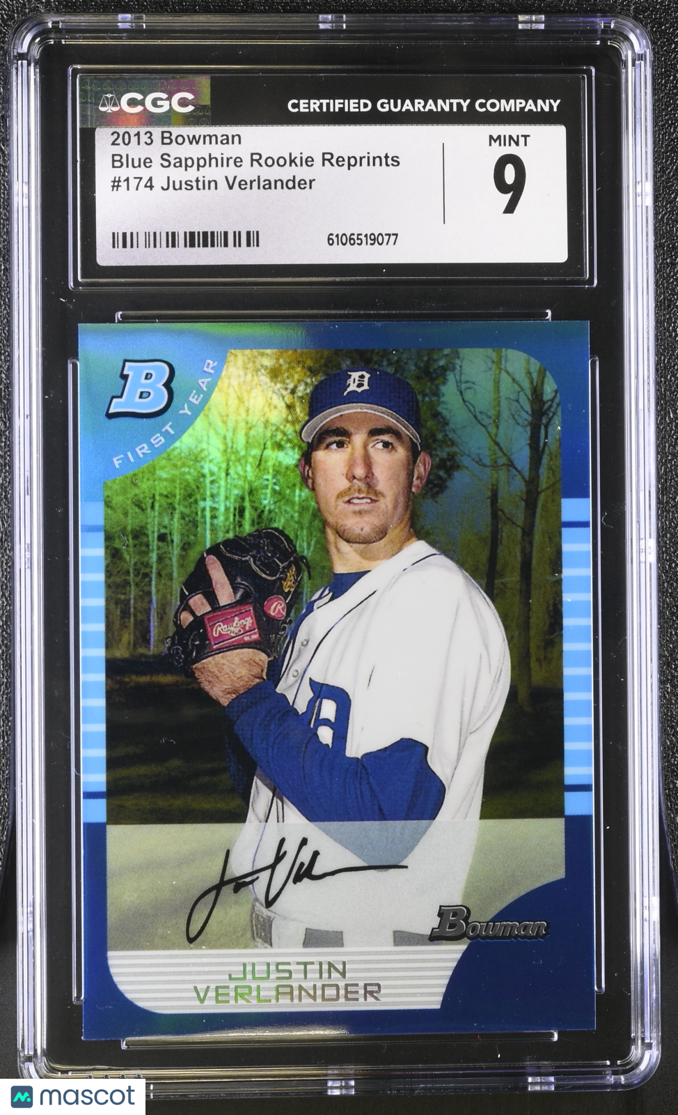 2013 Bowman Justin Verlander #174 Blue Sapphire Rookie Reprints CGC 9