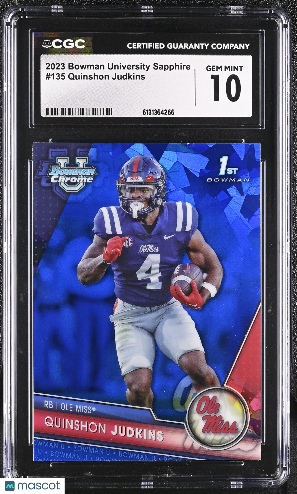 2023 Bowman University Sapphire Quinshon Judkins Rookie #135 CGC 10 Ole Miss