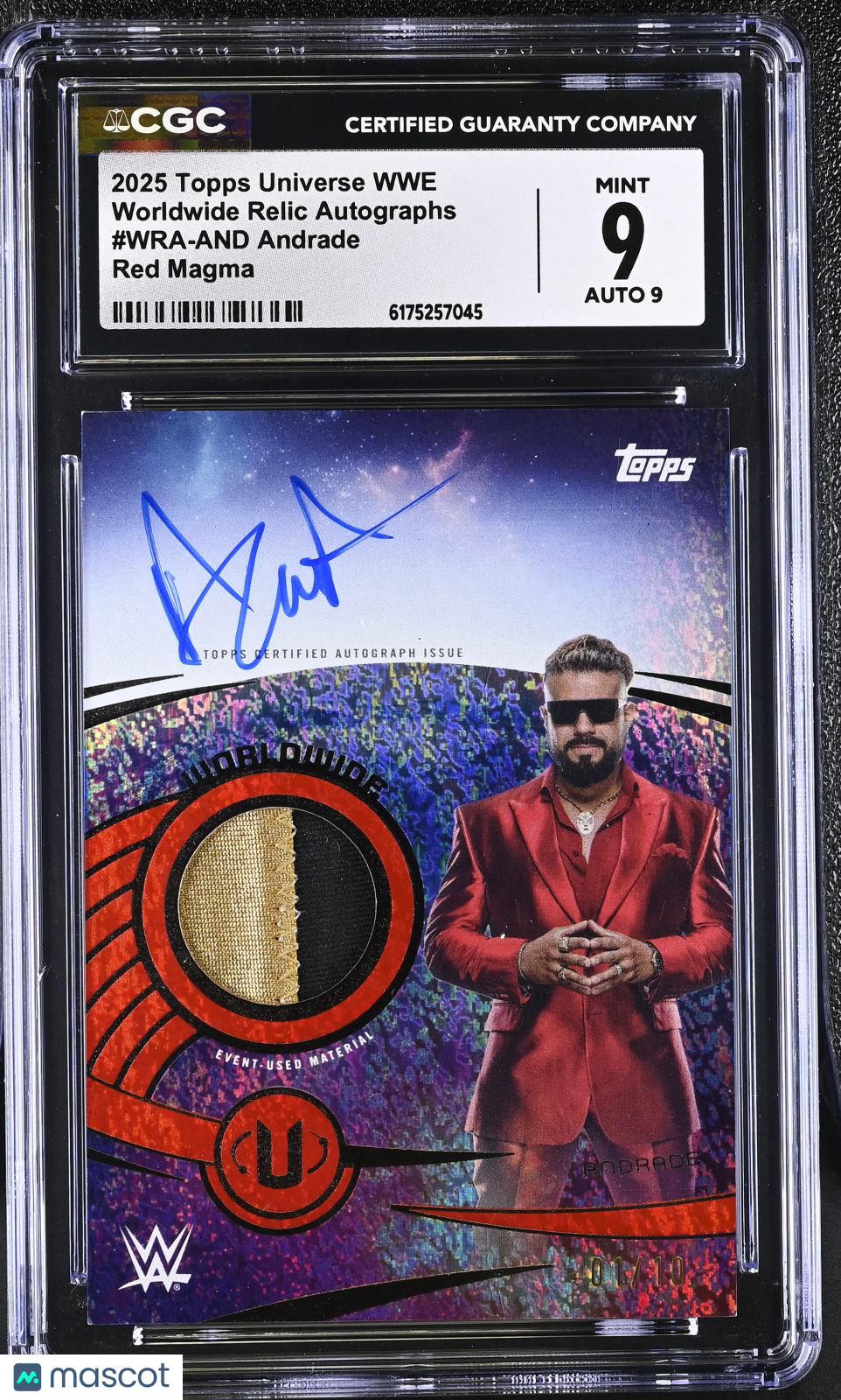2025 Topps Universe WWE Andrade Red Magma /10 Relic Auto #WRA-AND CGC 9