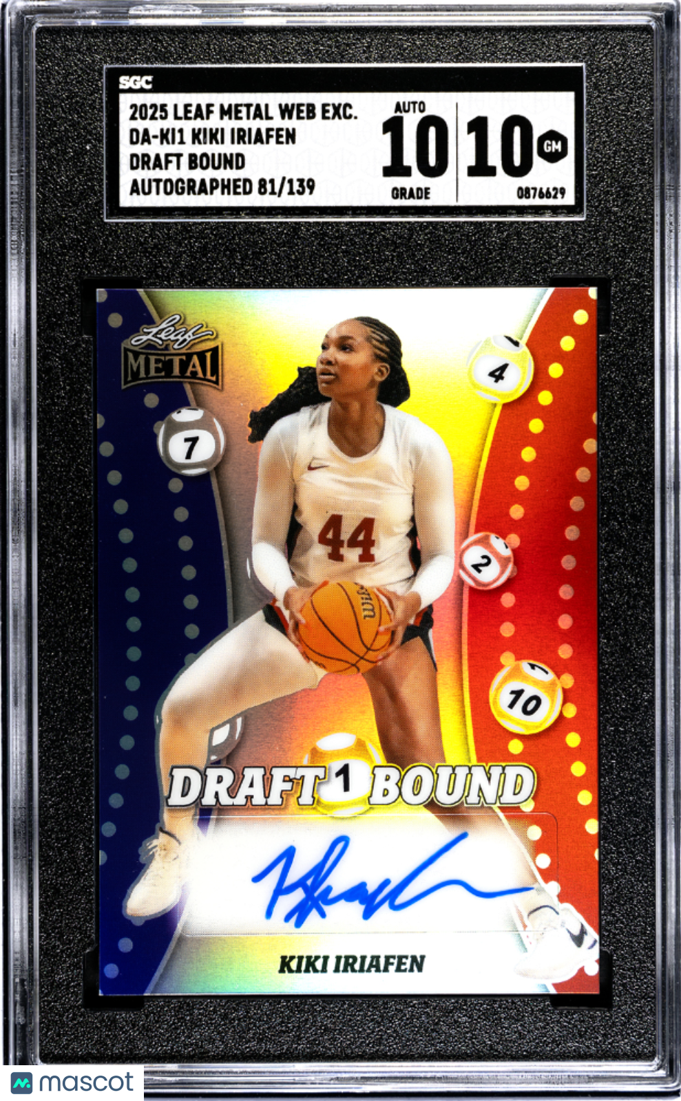 2025 Leaf Metal Web Kiki Iriafen Draft Bound Auto /139 Rookie #DA-KI1 SGC 10 USC