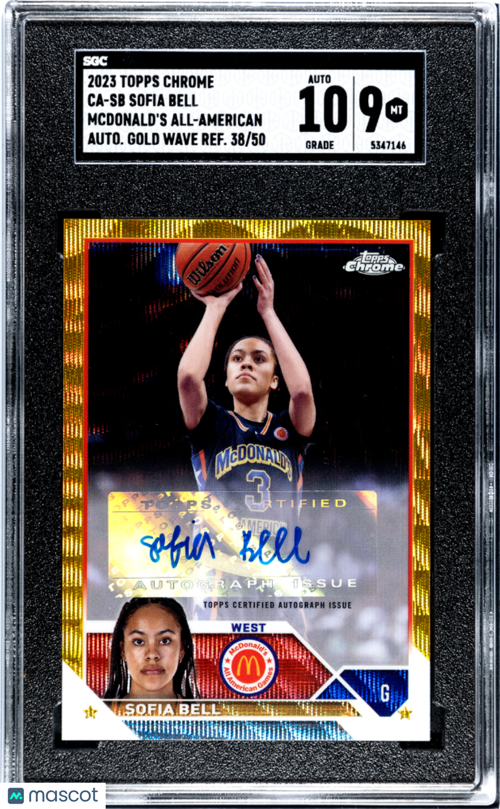2023 Topps Chrome Mcdonald's Sofia Bell Auto Gold Wave /50 Rookie SGC 9 Oregon
