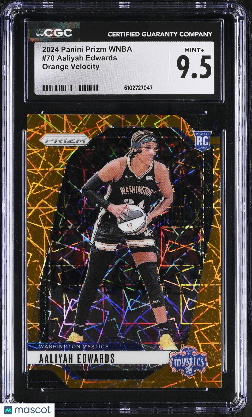 2024 Panini Prizm WNBA Aaliyah Edwards Orange Velocity Rookie 70 CGC 9.5 Mystics