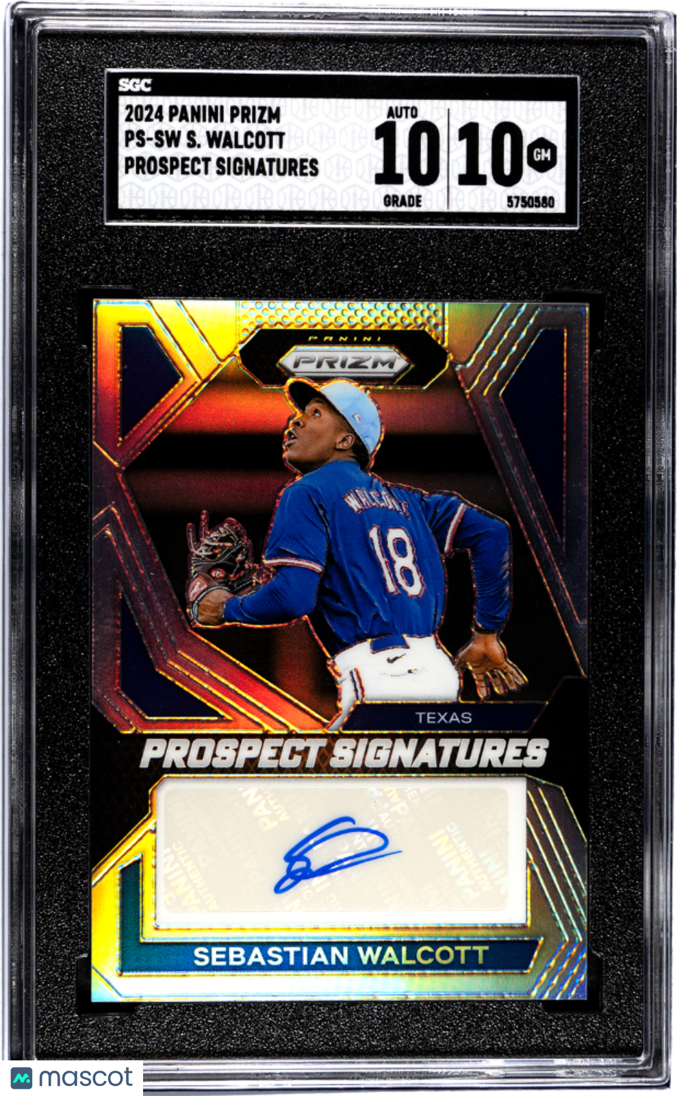 2024 Panini Prizm Sebastian Walcott Prospect Auto Rookie #PS-SW SGC 10 Rangers