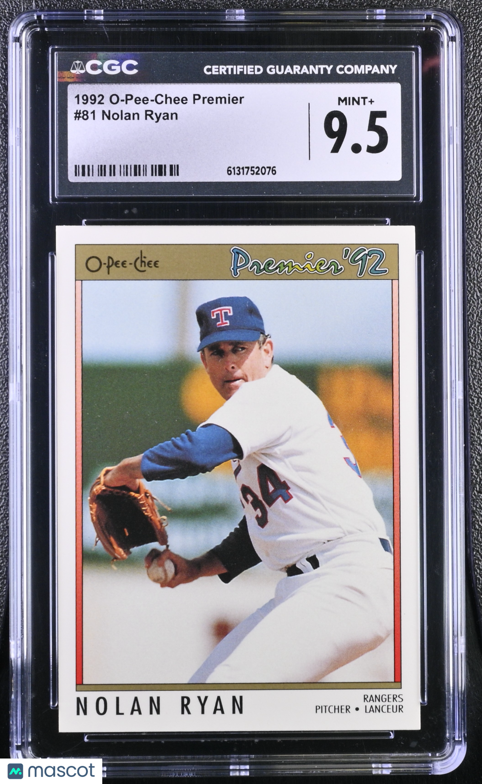 1992 O-Pee-Chee Premier Nolan Ryan #81 CGC 9.5 Texas Rangers