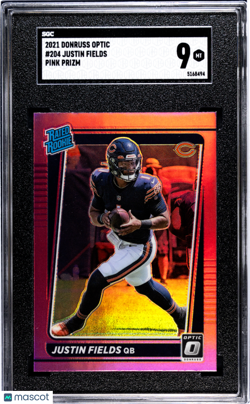2021 Donruss Optic Justin Fields Pink Prizm Rookie #204 SGC 9 Chicago Bears