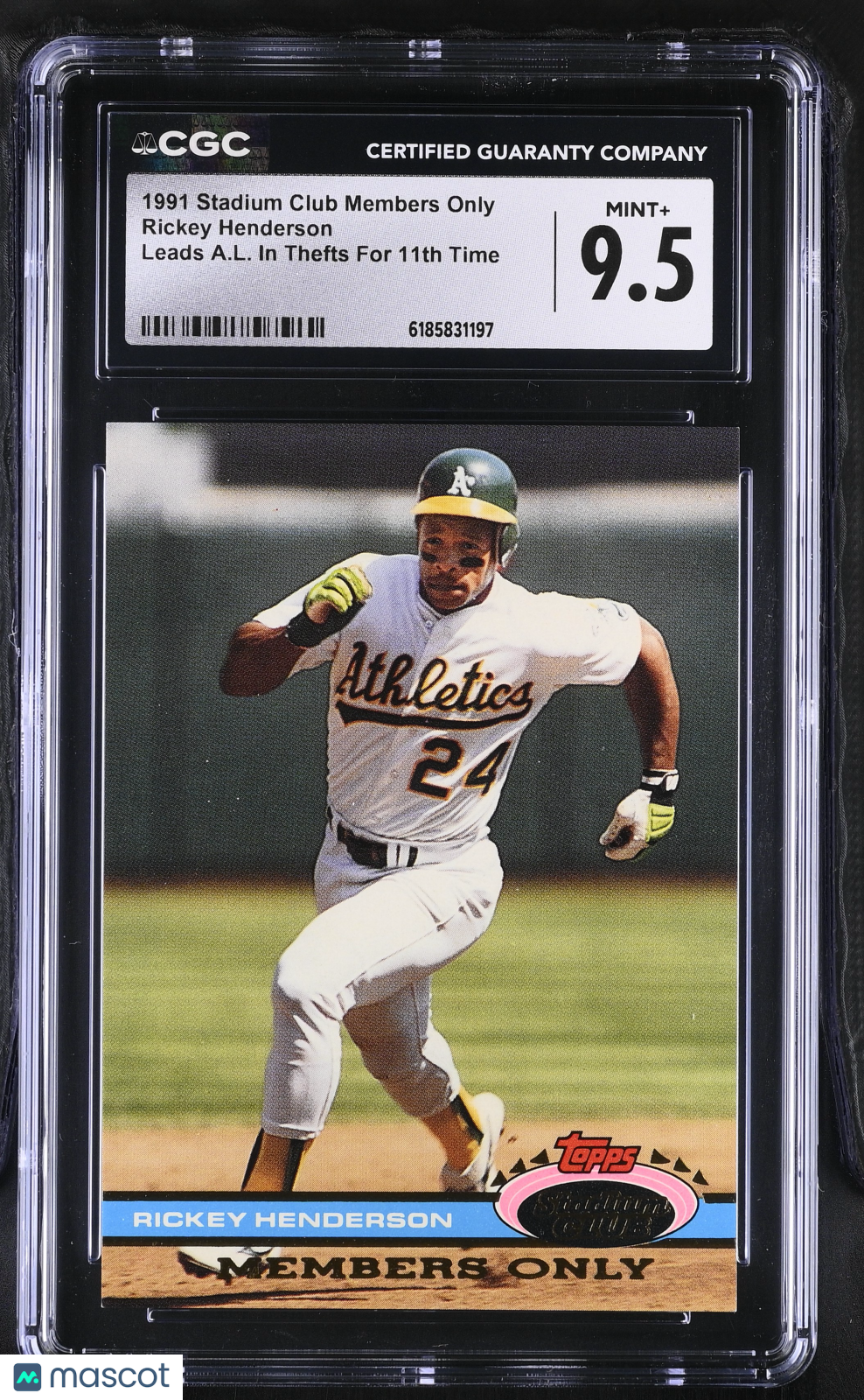 1991 Stadium Club Members Only Rickey Henderson CGC 9.5 Oakland Athletics