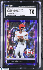 2025 Leaf 15th Anniversary Patrick Mahomes Purple Lava /7 '92 CGC 10 Chiefs
