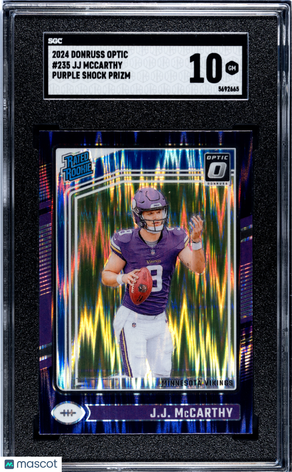 2024 Donruss Optic JJ Mccarthy Purple Shock Prizm Rookie #235 SGC 10 Vikings