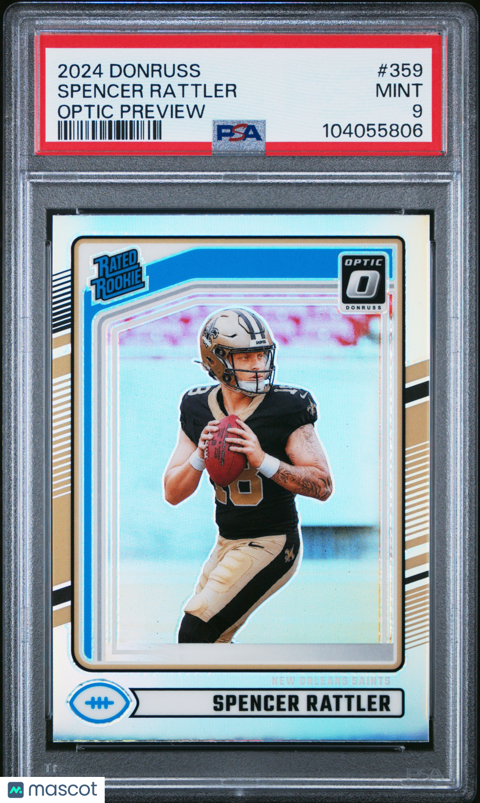 2024 Panini Donruss Spencer Rattler Optic Preview Rookie #359 PSA 9 Saints