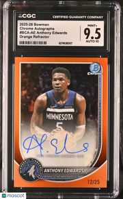 2025-26 Bowman Anthony Edwards Orange /25 Chrome Auto CGC 9.5 Timberwolves