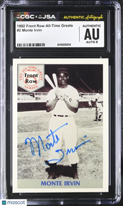 1992 Front Row All-Time Greats Monte Irvin Auto Autograph 2 CGC Authentic Giants